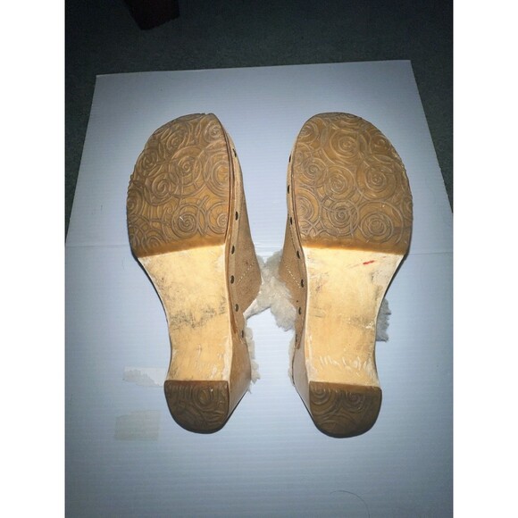 UGG Australia Women's Kalie Brown Suede Shoes US 8 Shearling Wooden Clogs Mules - Picture 8 of 12